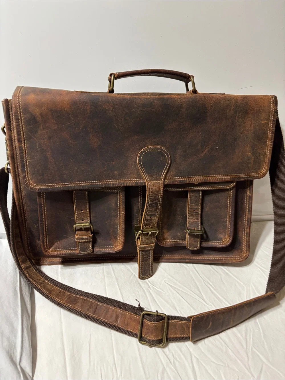 Men's Vintage Brown Leather computer/Briefcase Messenger Bag - NWOT